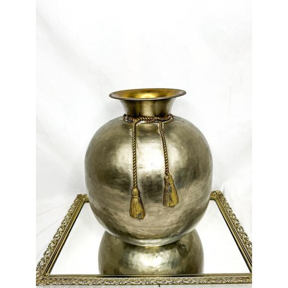 designer vintage hammered brass large floor vase centerpiece planter - Picture 1 of 9
